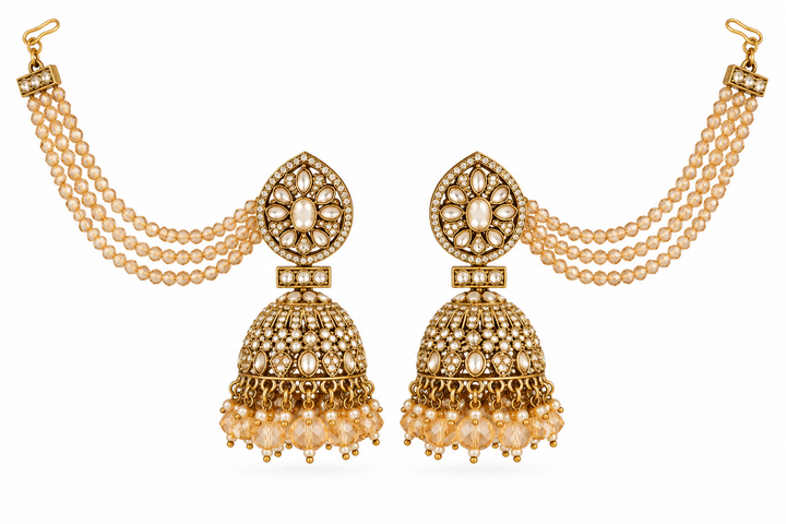 Ornate Gold Jhumka and Ear Chain