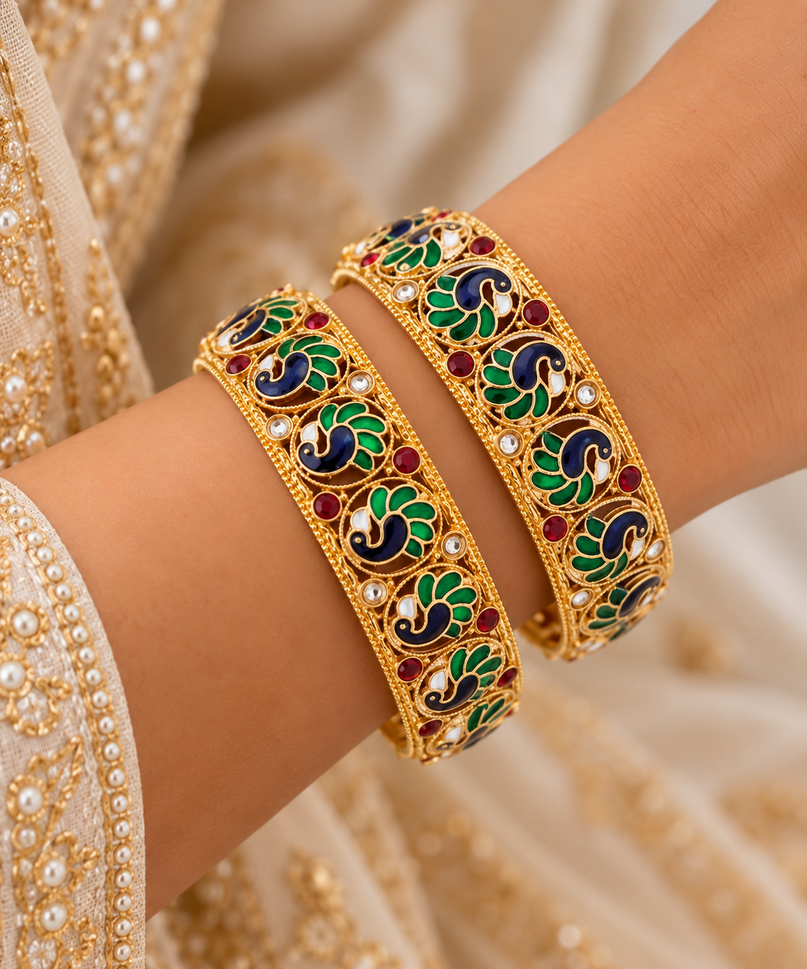 Ornate Gold Peacock Bangles