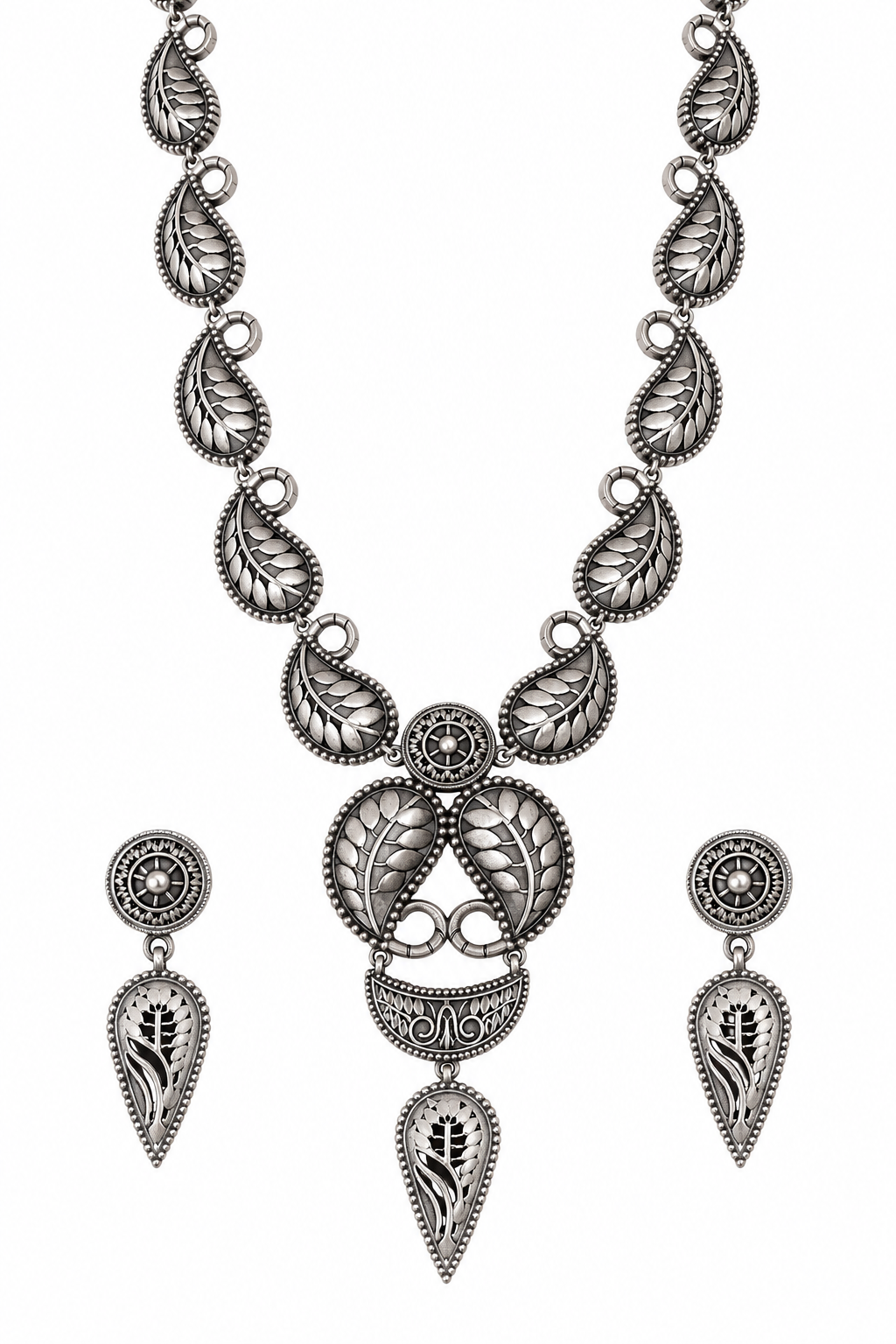 Oxidized Silver Leaf Jewelry Set