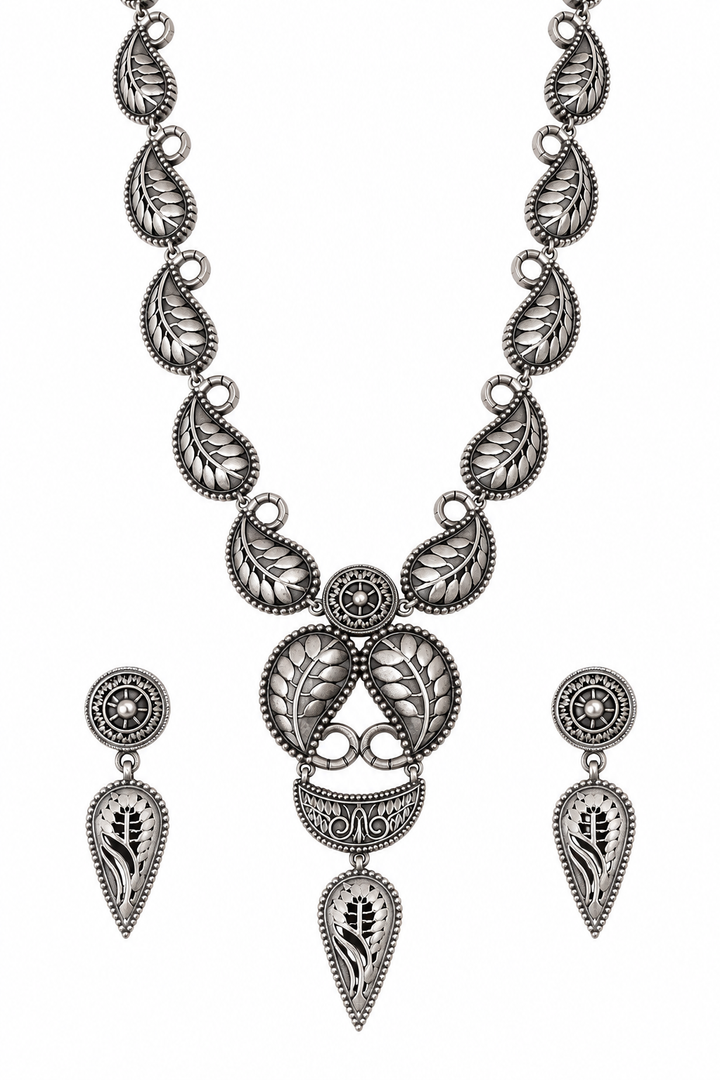 Oxidized Silver Leaf Jewelry Set