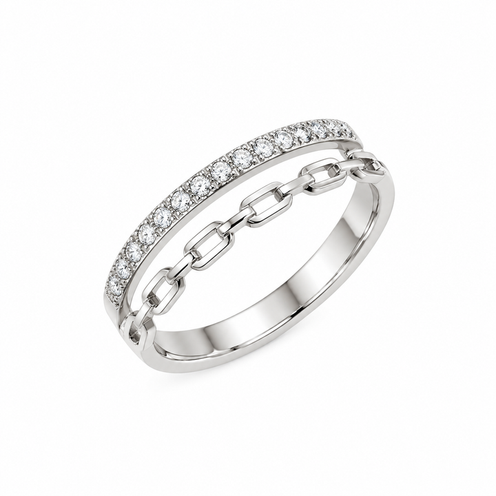 Pavé Diamond Double-Band Silver Ring