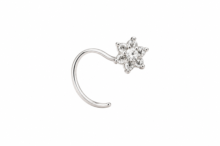 Silver Flower-Cluster Nose Hoop