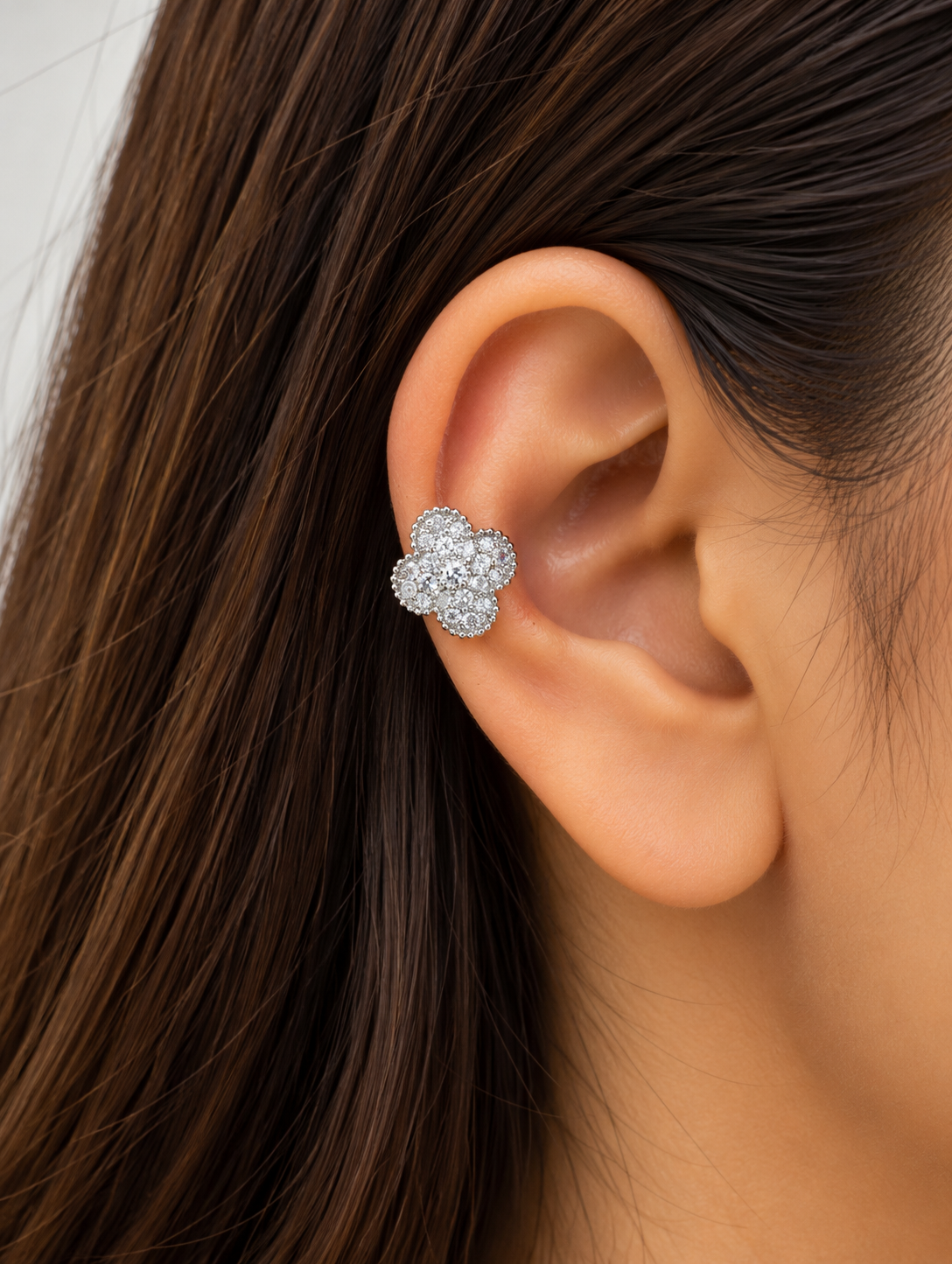 Four-Leaf Clover Crystal Ear Cuff