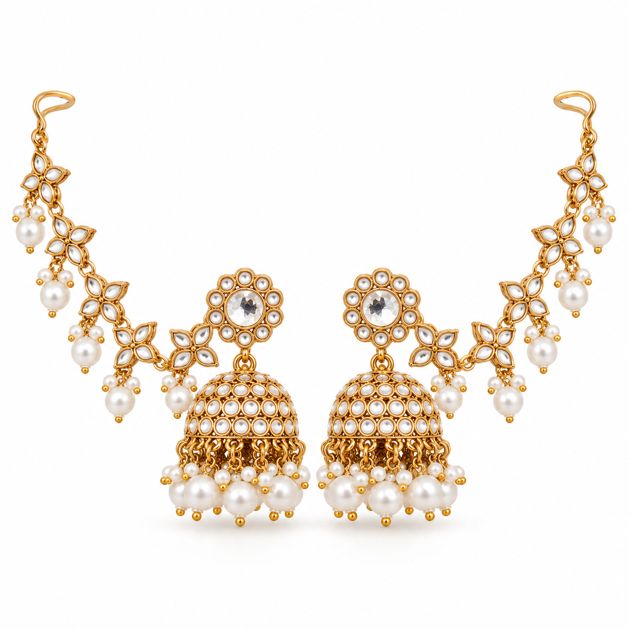 Symmetrical Kundan Jhumka and Kaanchain