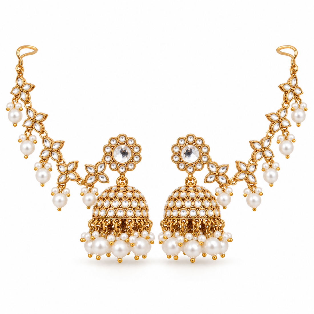 Symmetrical Kundan Jhumka and Kaanchain