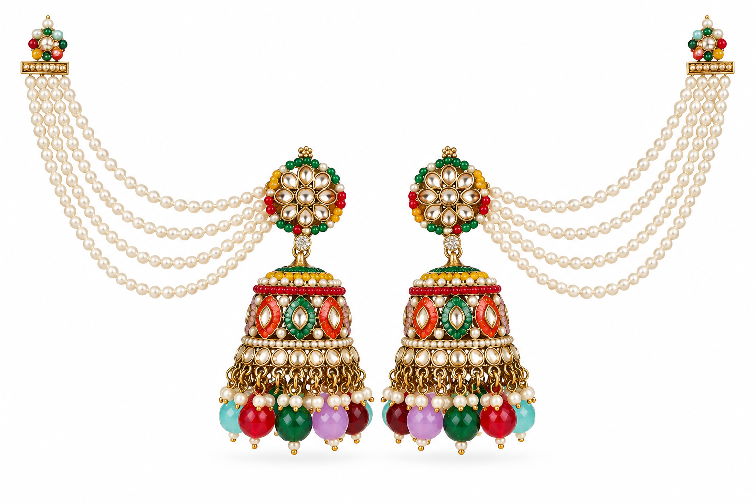 Ornate Jhumka With Pearl Chain