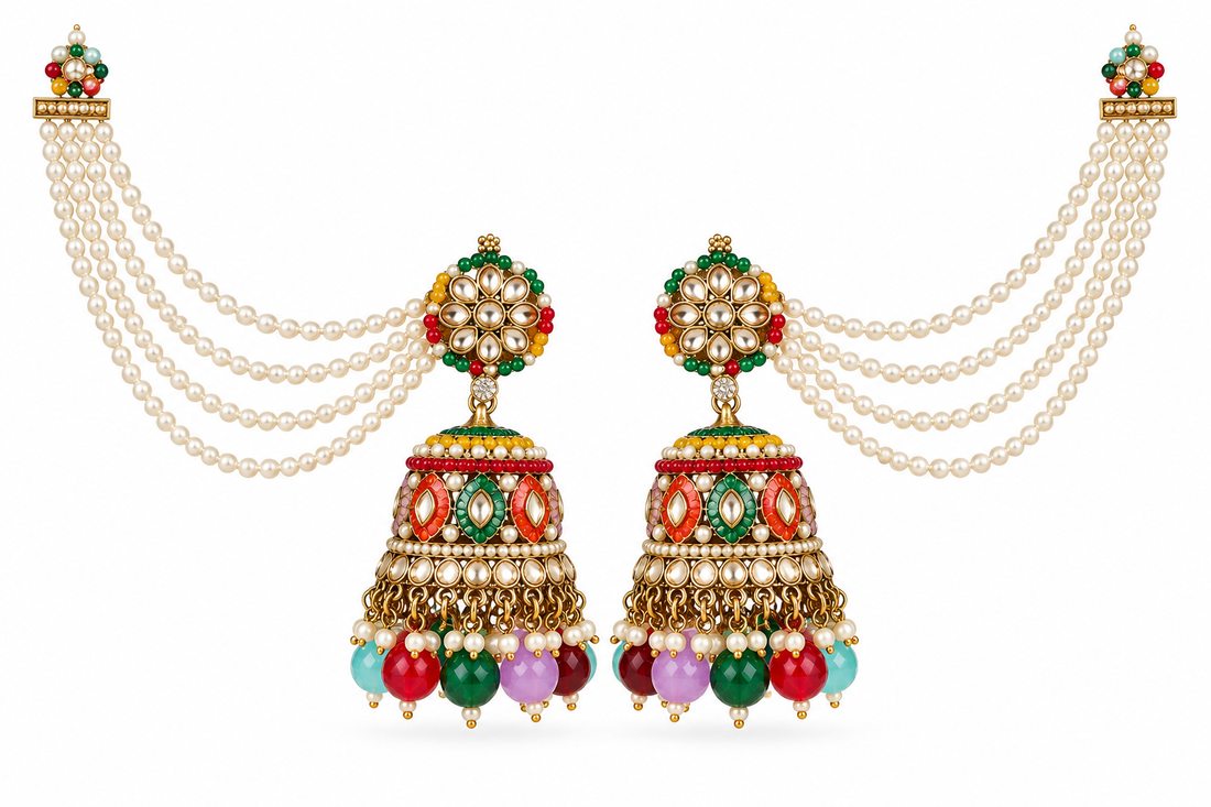 Ornate Jhumka With Pearl Chain