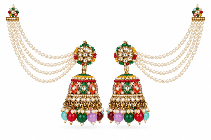 Ornate Jhumka With Pearl Chain