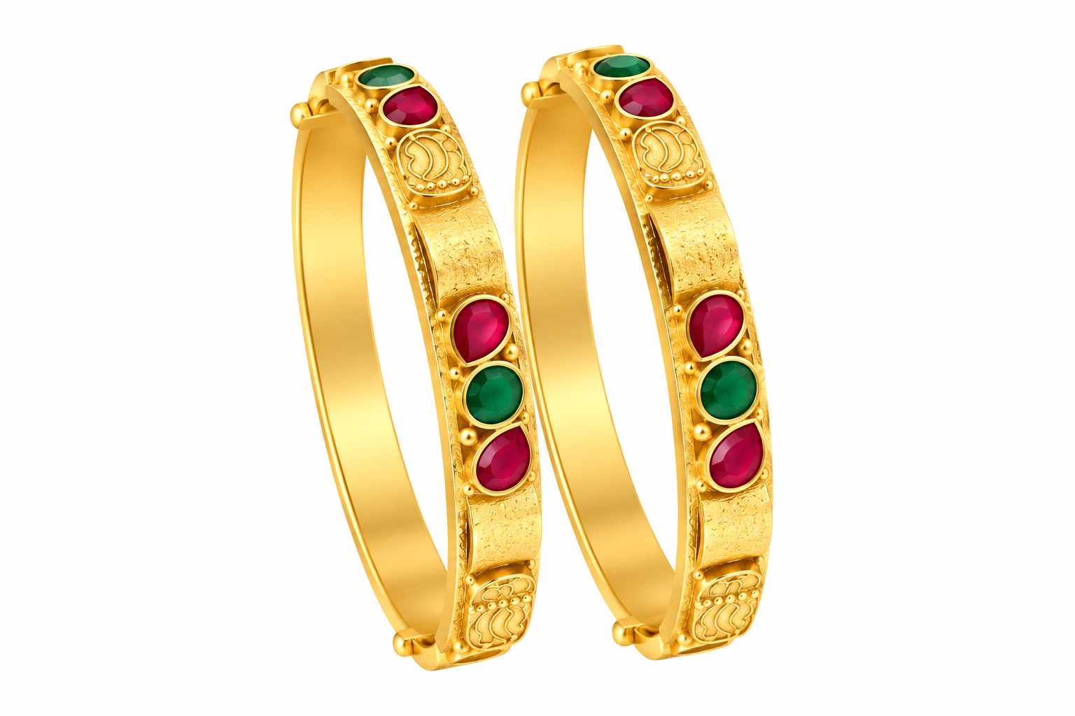 Twin Ruby Emerald Gold Bangle