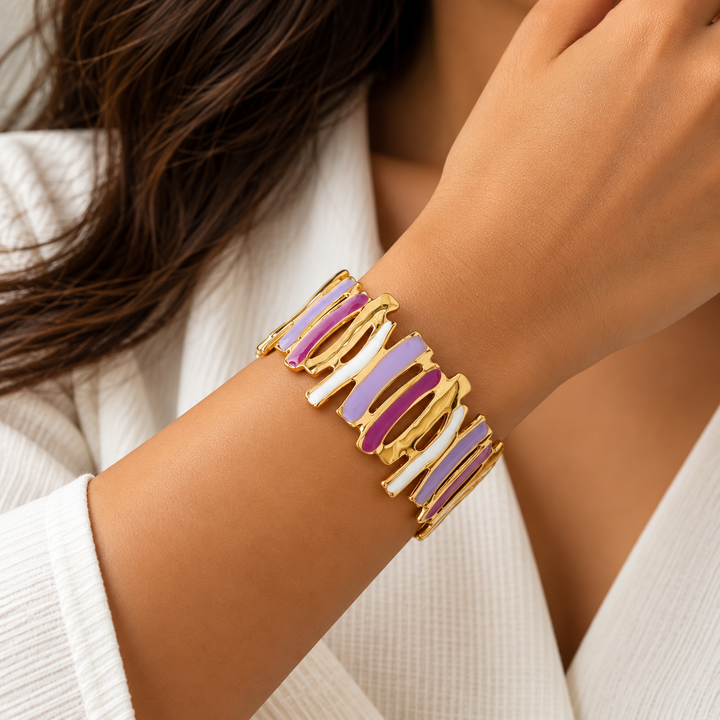 Wavy Gold Enamel Cuff Bracelet