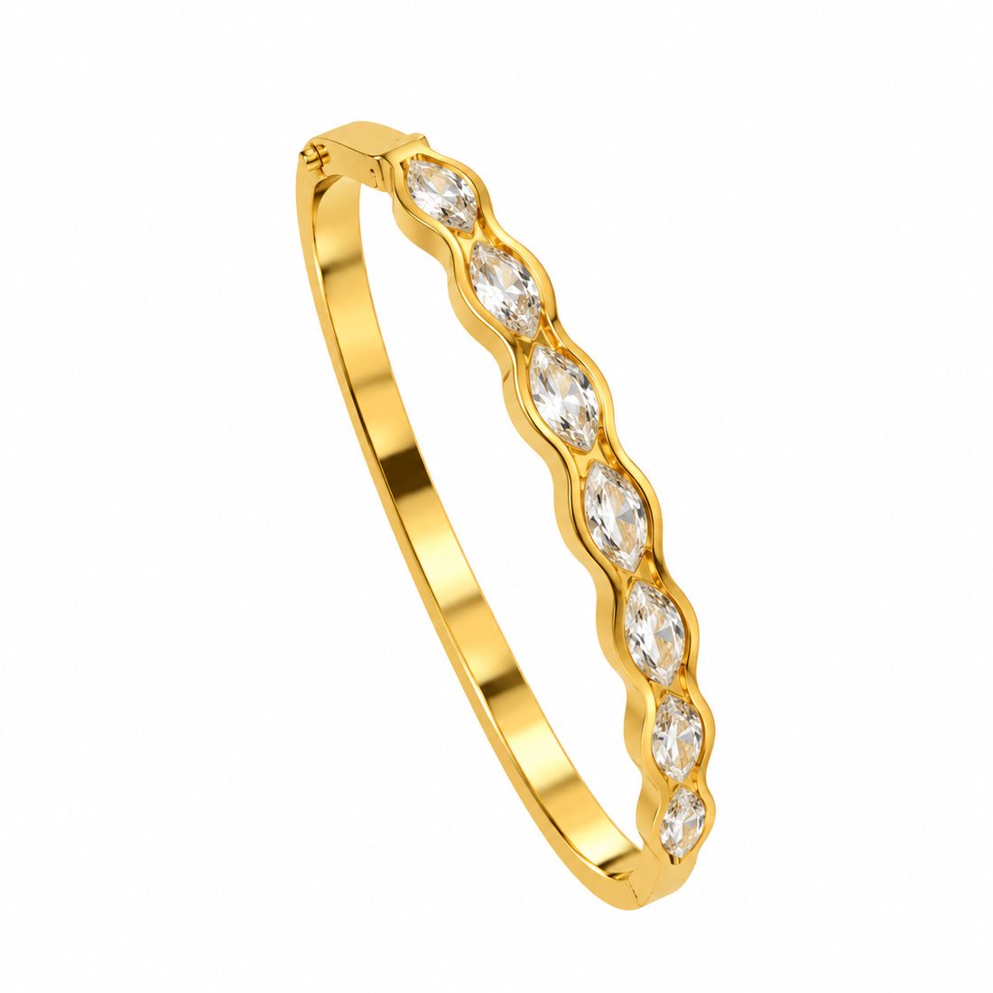 Wavy Gold Bangle with Stones Bangle Bracelet