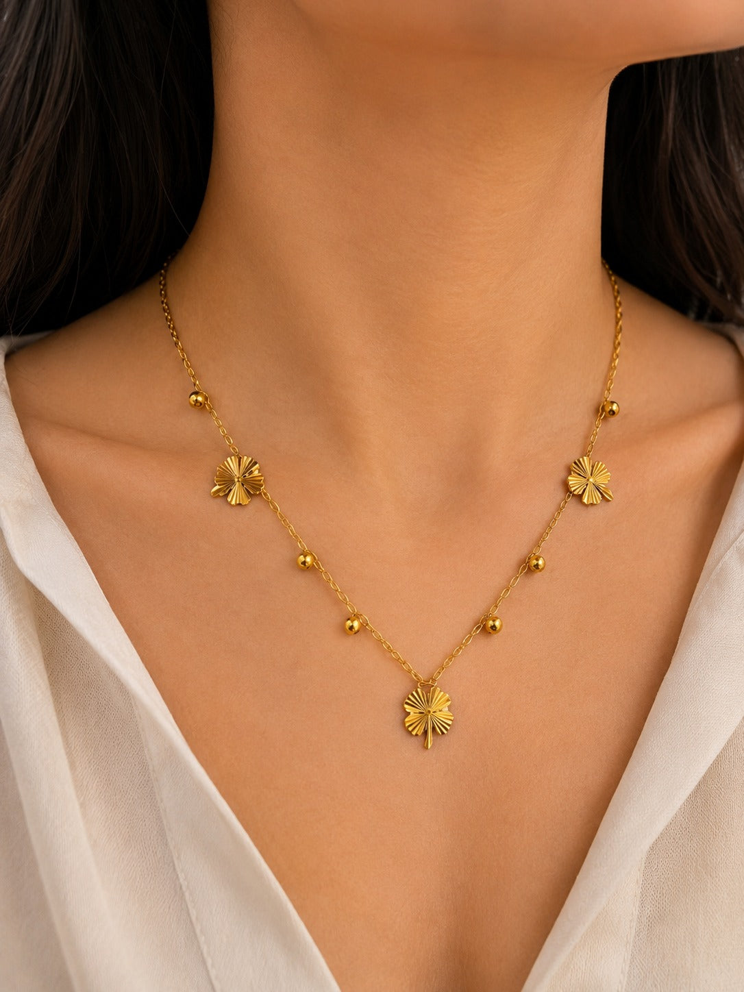 Golden Floral Charm Necklace