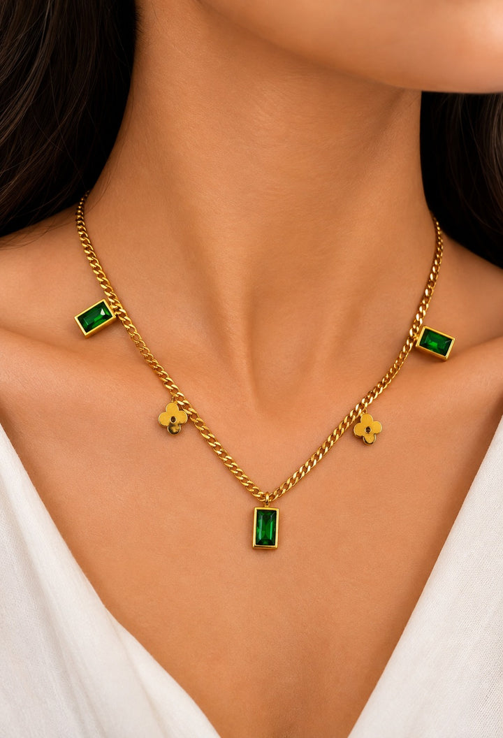 Emerald Floral Charm Necklace