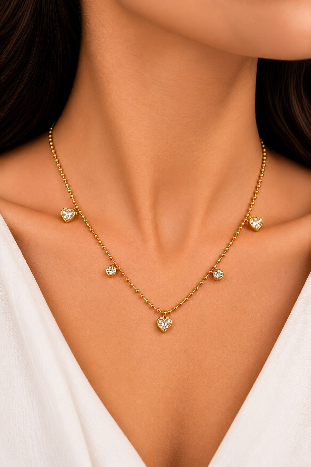 Golden Crystal Heart Charm Necklace