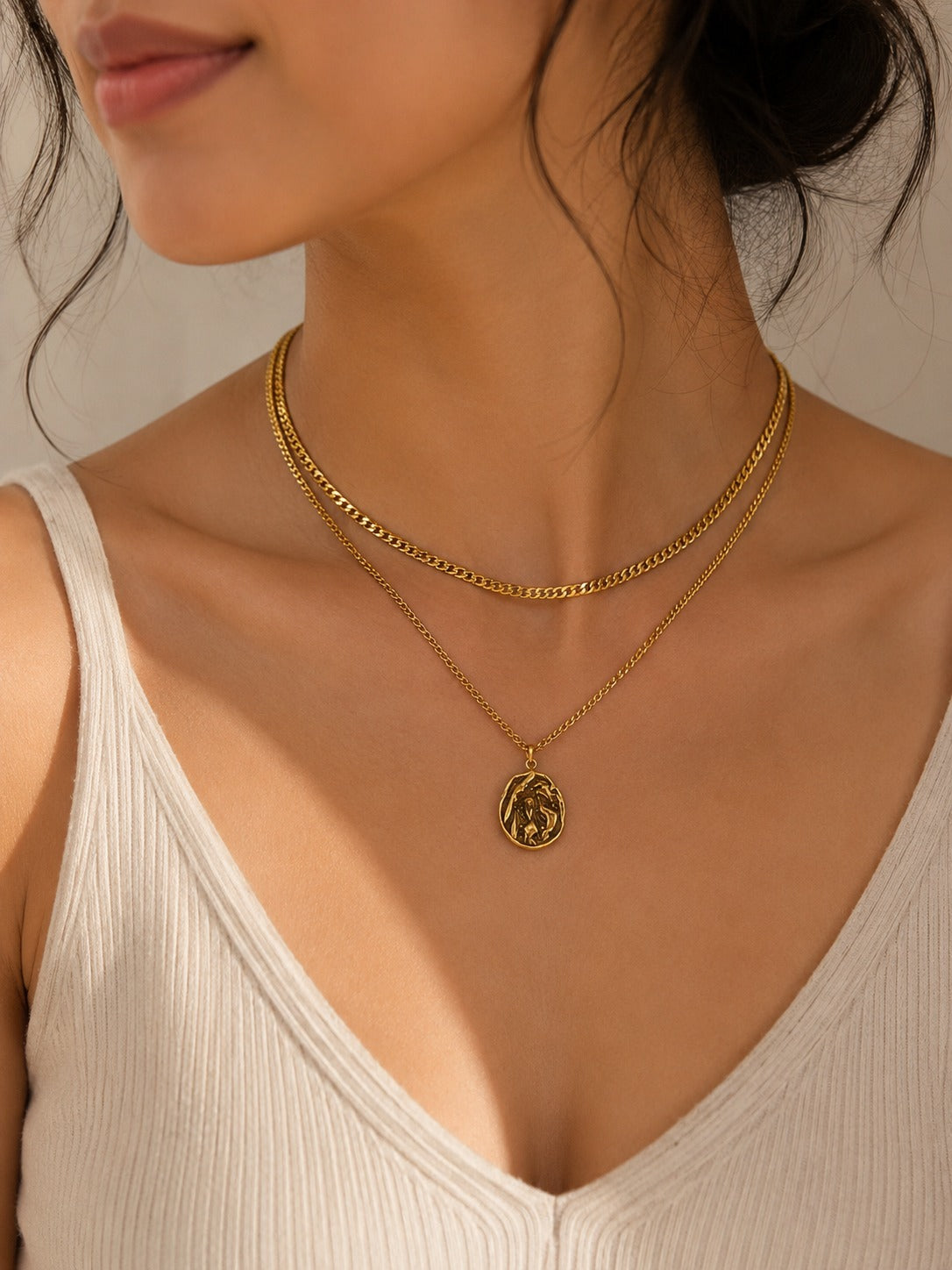 Golden Medallion Layered Necklace