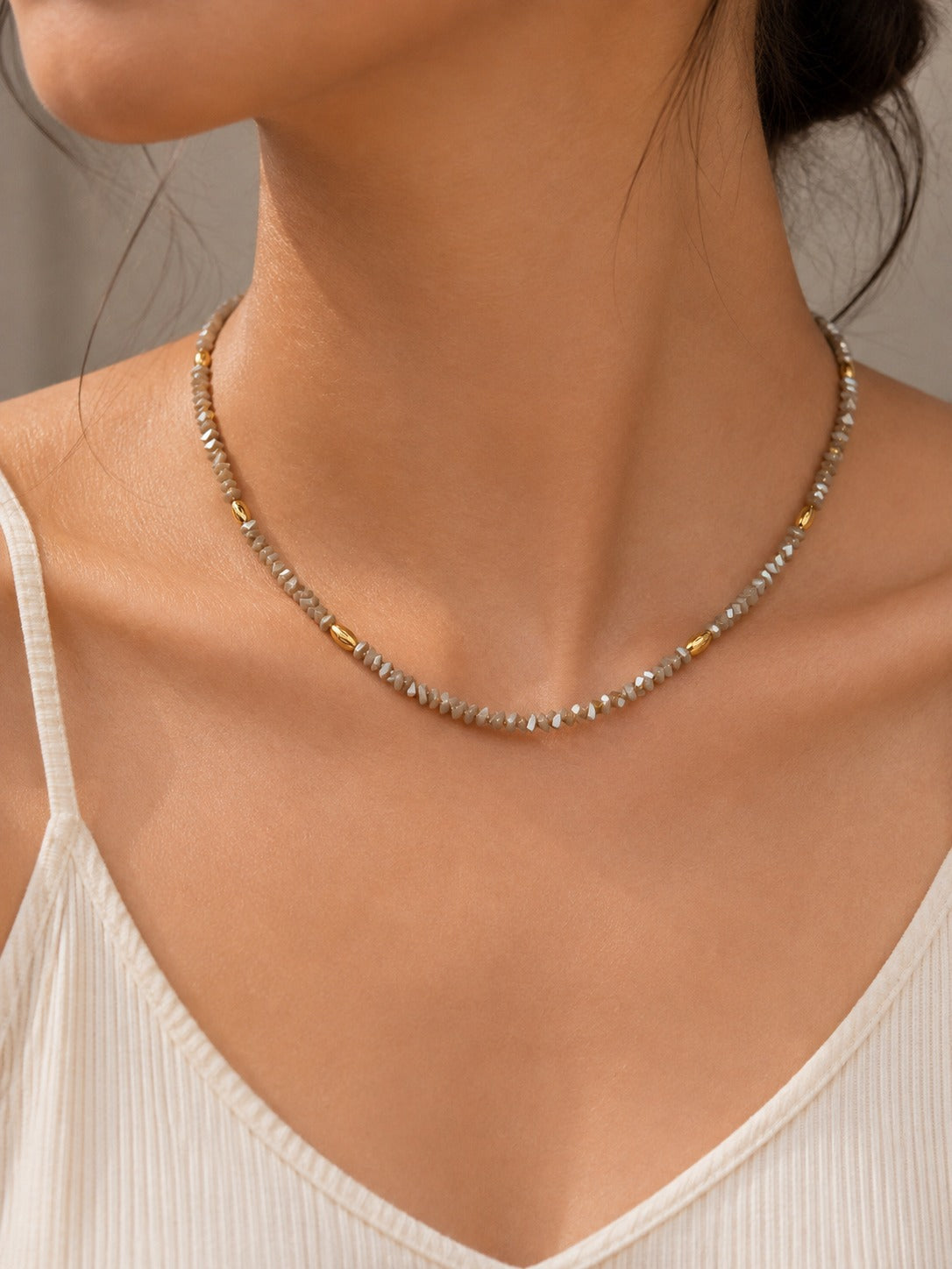 Grey Pearl & Gold Beaded Necklace