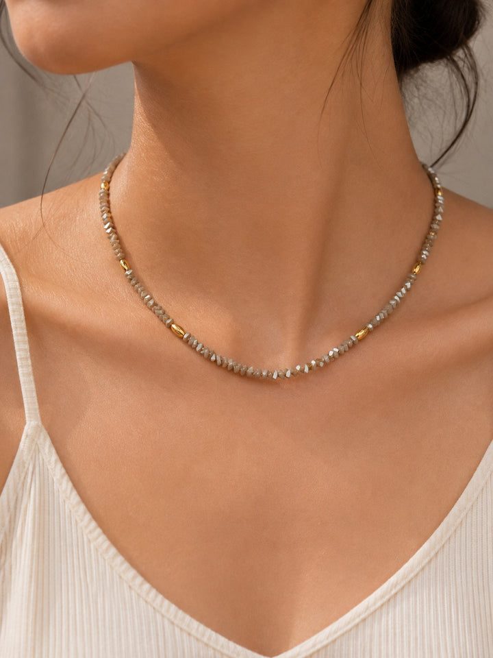 Grey Pearl & Gold Beaded Necklace