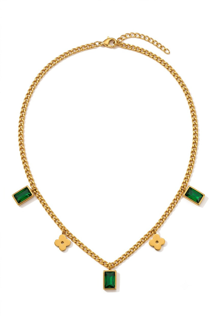 Emerald Floral Charm Necklace