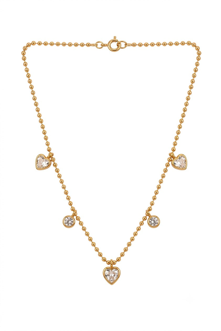 Golden Crystal Heart Charm Necklace