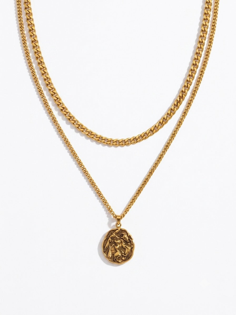 Golden Medallion Layered Necklace