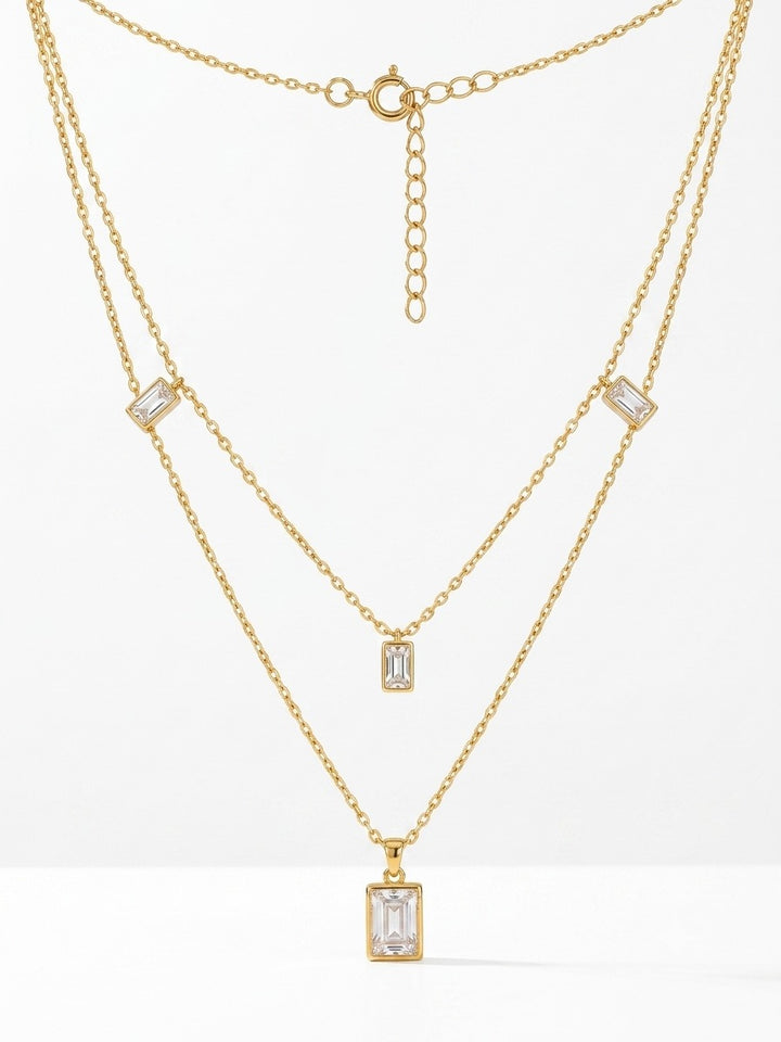 Golden Crystal Bar Layered Necklace
