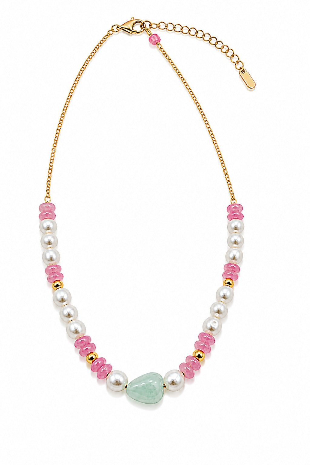 Pink Pearl Heart Charm Necklace